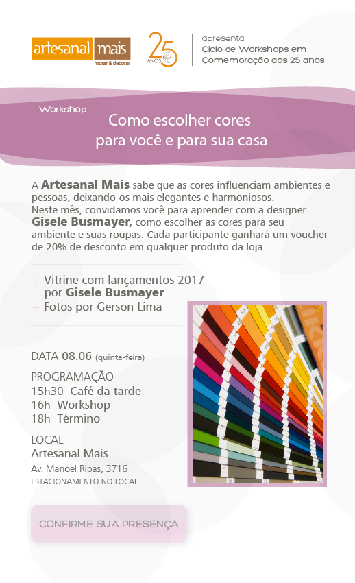 Artesanal Mais promove workshop “Como escolher cores para você e para sua casa”