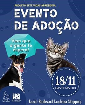Neste domingo (18) tem Feira de Adoção de cães e gatos no Boulevard Londrina Shopping