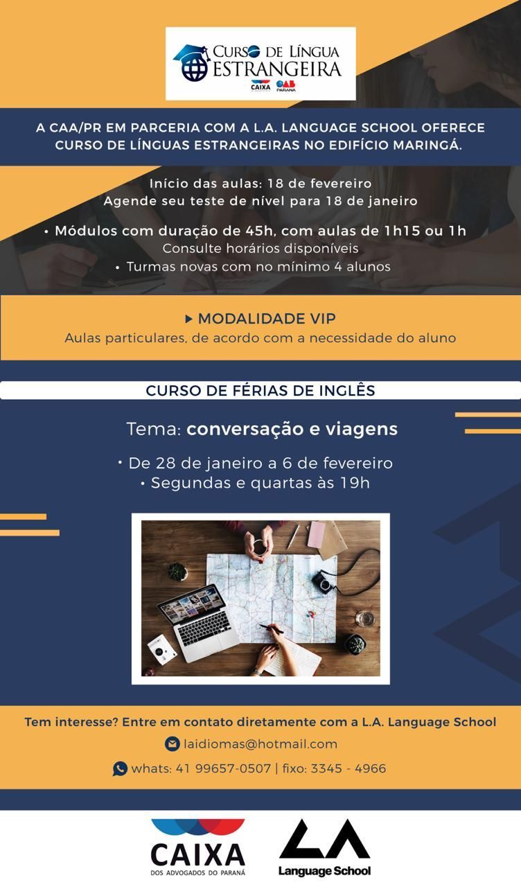 Inscrições abertas para Curso de Férias de língua estrangeira no Edifício Maringá