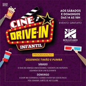 Neste final de semana tem Timão e Pumba no Cine Drive InFantil no Boulevard Londrina Shopping