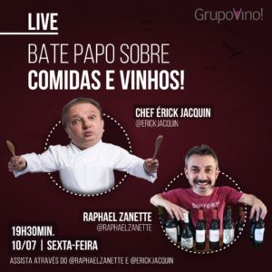 Live sobre gastronomia e vinhos com Erick Jacquin e Raphael Zanette nesta sexta-feira