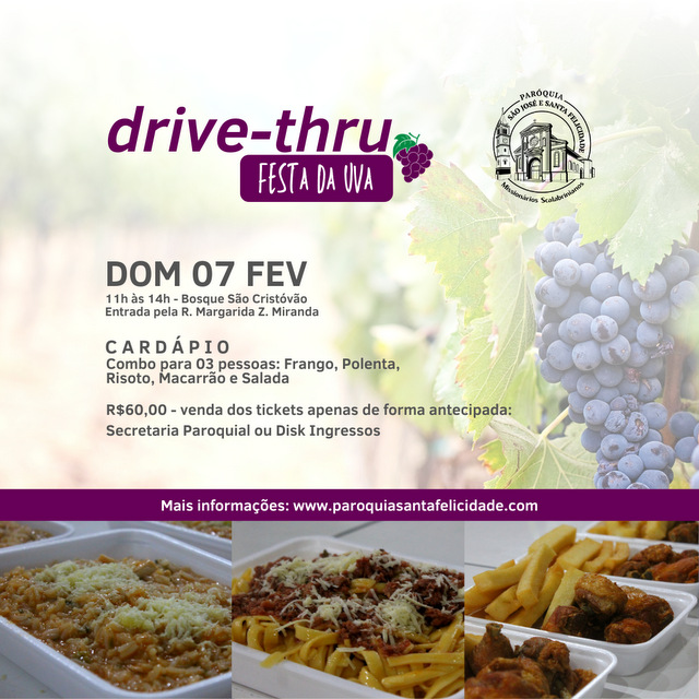 Drive-thru da Festa da Uva oferece culinária italiana no dia 07 de fevereiro em Santa Felicidade
