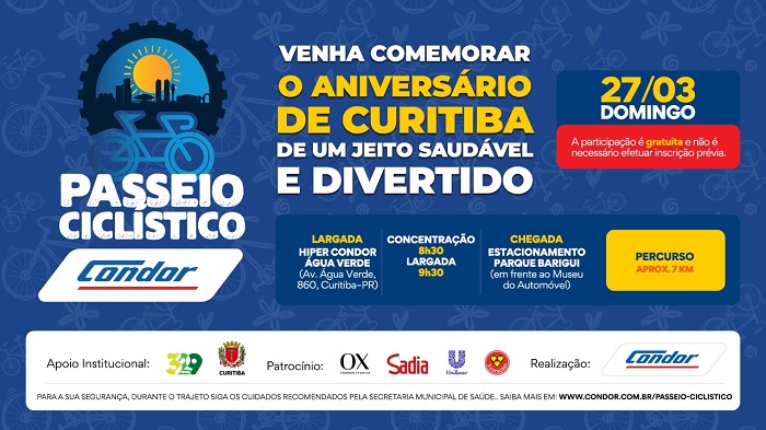 Passeio Ciclístico Condor comemora os 329 anos de Curitiba