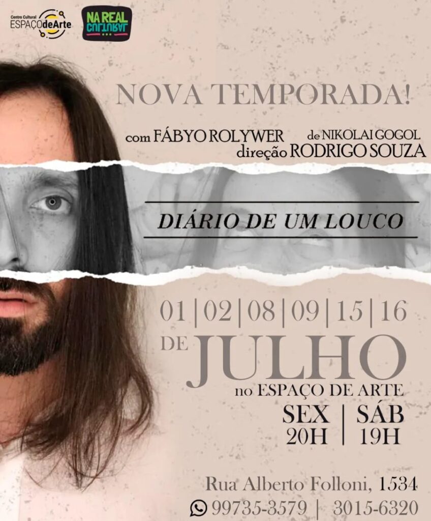 Sucesso de público no Festival de Teatro de Curitiba, espetáculo ‘Diário de um Louco’ retorna com nova temporada