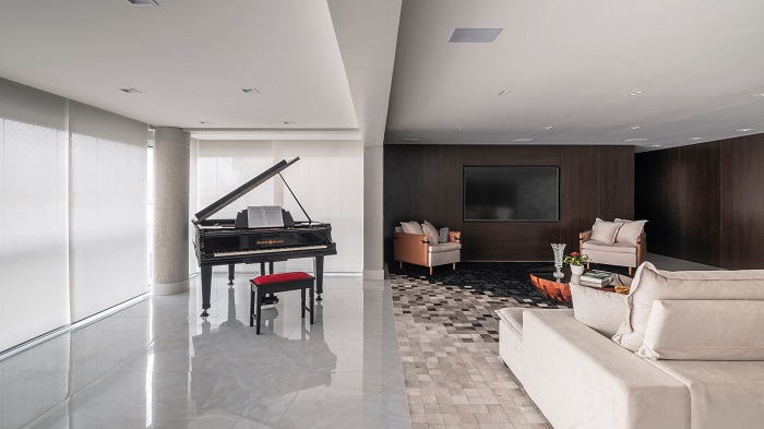Décor com música: confira o projeto de um apartamento  de 300m² repleto de sofisticação