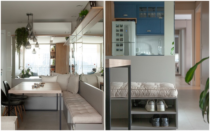 Boas soluções na arquitetura de interiores otimizam apto de 68m² e resolvem bem a vida de casal de moradores
