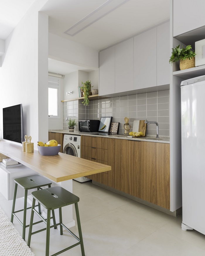 Com apenas 46m², apartamento esbanja personalidade e projeto bem explorado com a integração dos ambientes